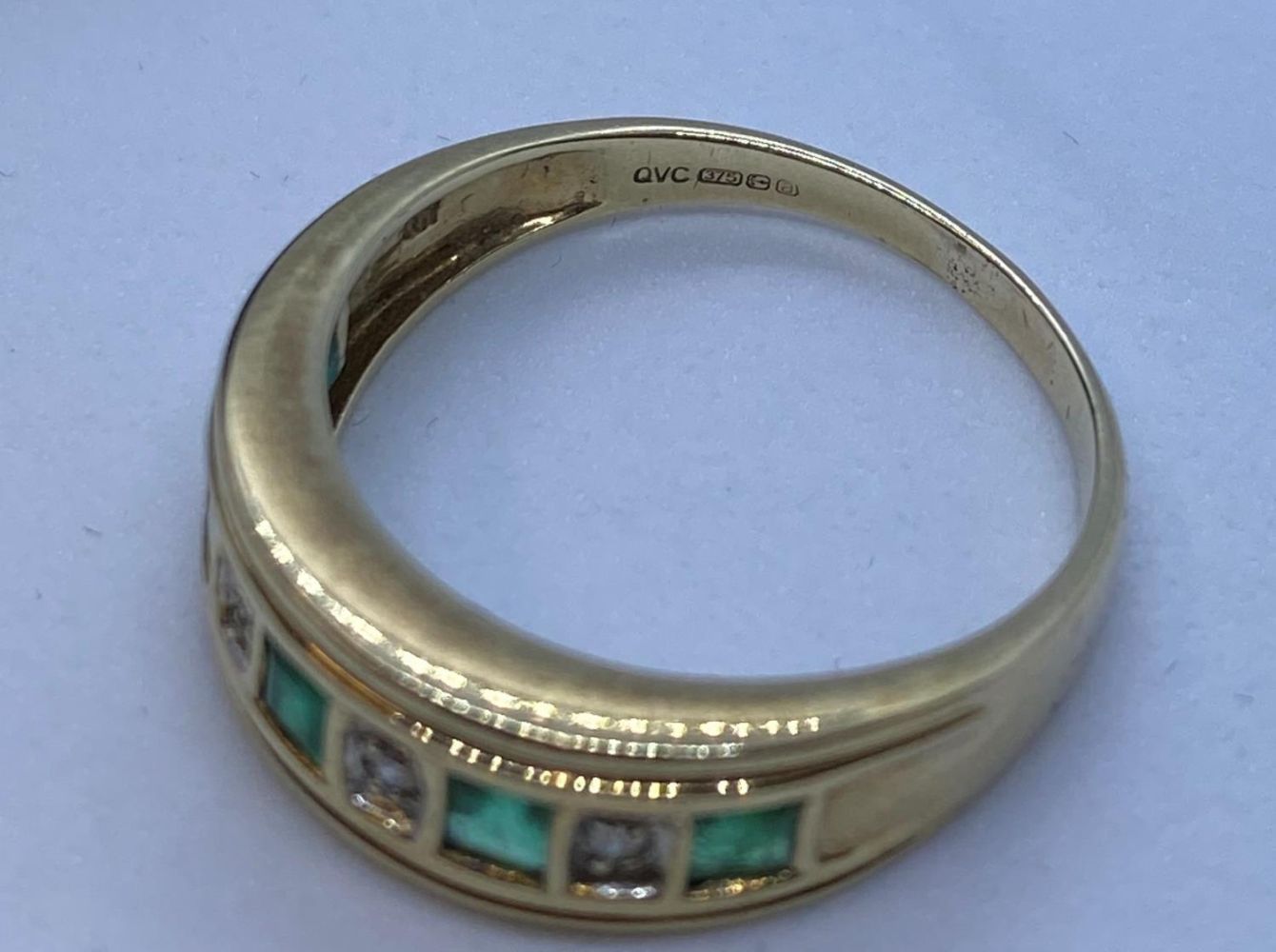 Stone Set Gold Ring Having Emeralds and Diamonds to Top in a Half Eternity Type Setting. 9 Carat - Image 3 of 4