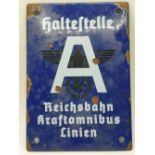 WW2 German Enamel Sign. (Tram Stop-The line for the tram starts here)