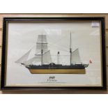 Print of the P.S.Sirius the first ship to cross the Atlantic under steam powder, drawn by Peter