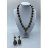 A Tiger's eye Necklace and Earrings set