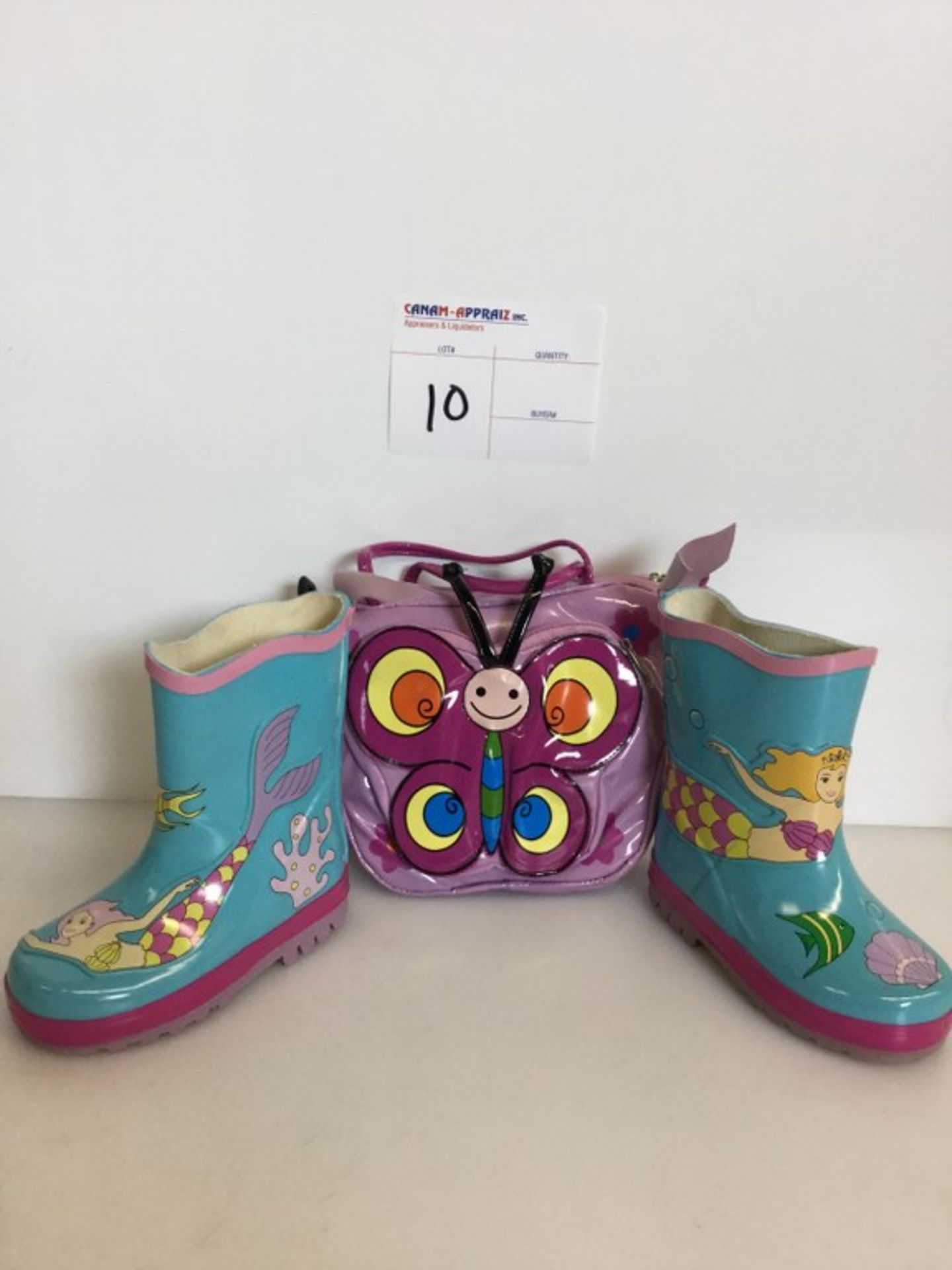 BLUE MERMAID CHILD BOOT - SIZE 6, W/ BUTTERFLY BAG