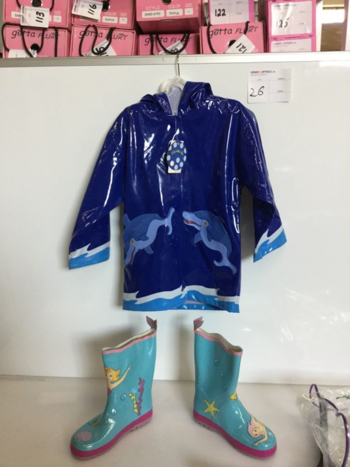 BLUE MERMAID CHILD BOOT - SIZE 2, W/ BLUE RAINCOAT