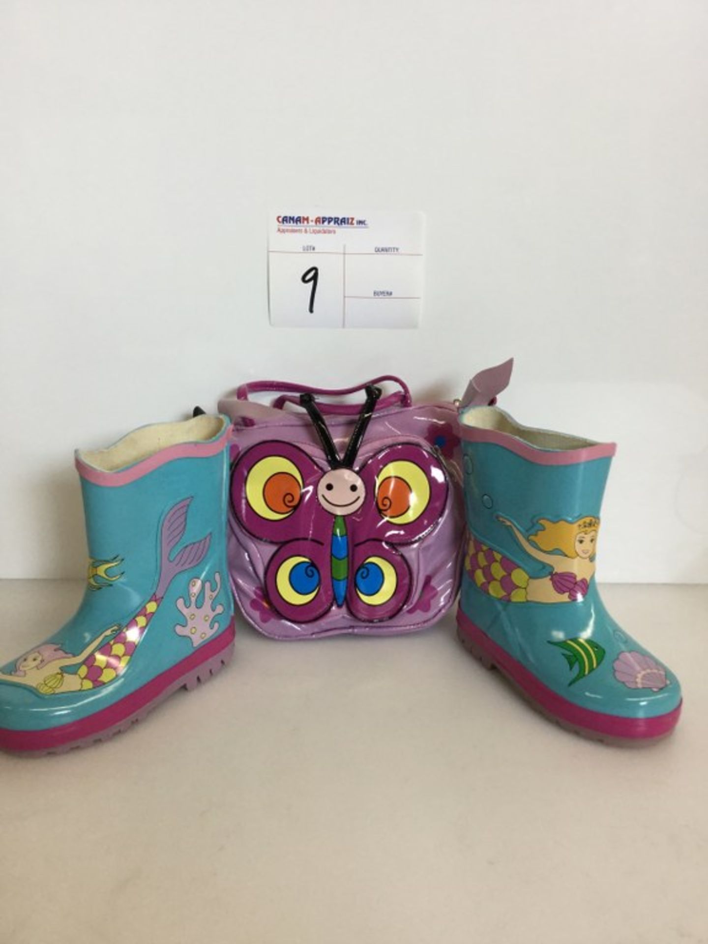 BLUE MERMAID CHILD BOOT - SIZE 6, W/ BUTTERFLY BAG