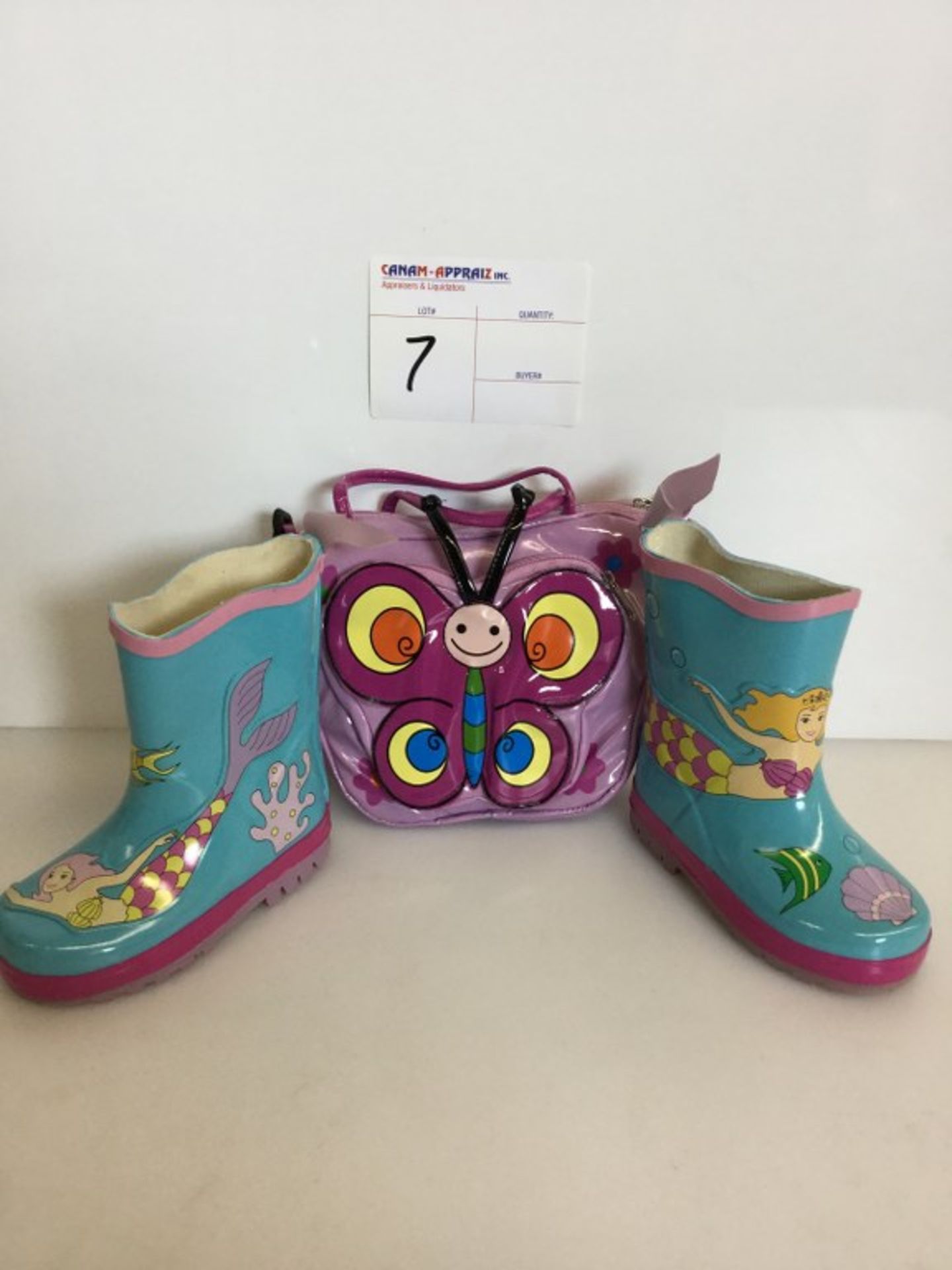 BLUE MERMAID CHILD BOOT - SIZE 6, W/ BUTTERFLY BAG