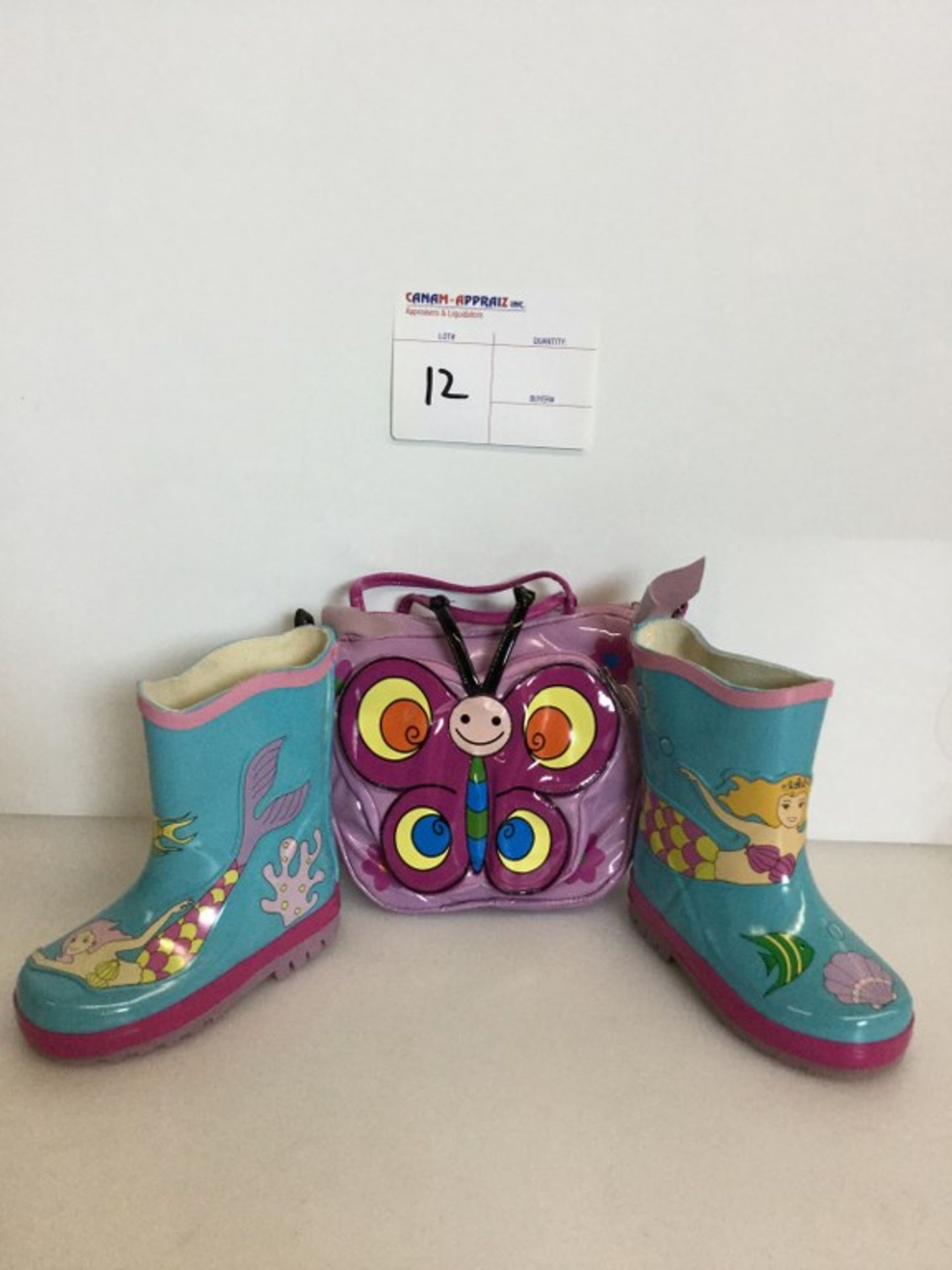 BLUE MERMAID CHILD BOOT - SIZE 6, W/ BUTTERFLY BAG