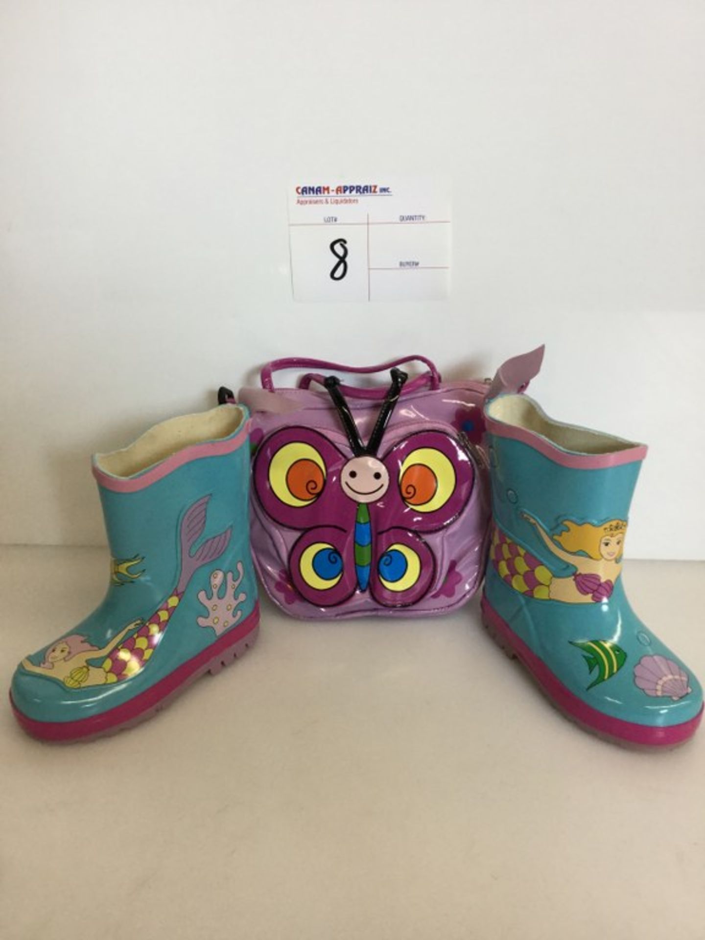 BLUE MERMAID CHILD BOOT - SIZE 6, W/ BUTTERFLY BAG