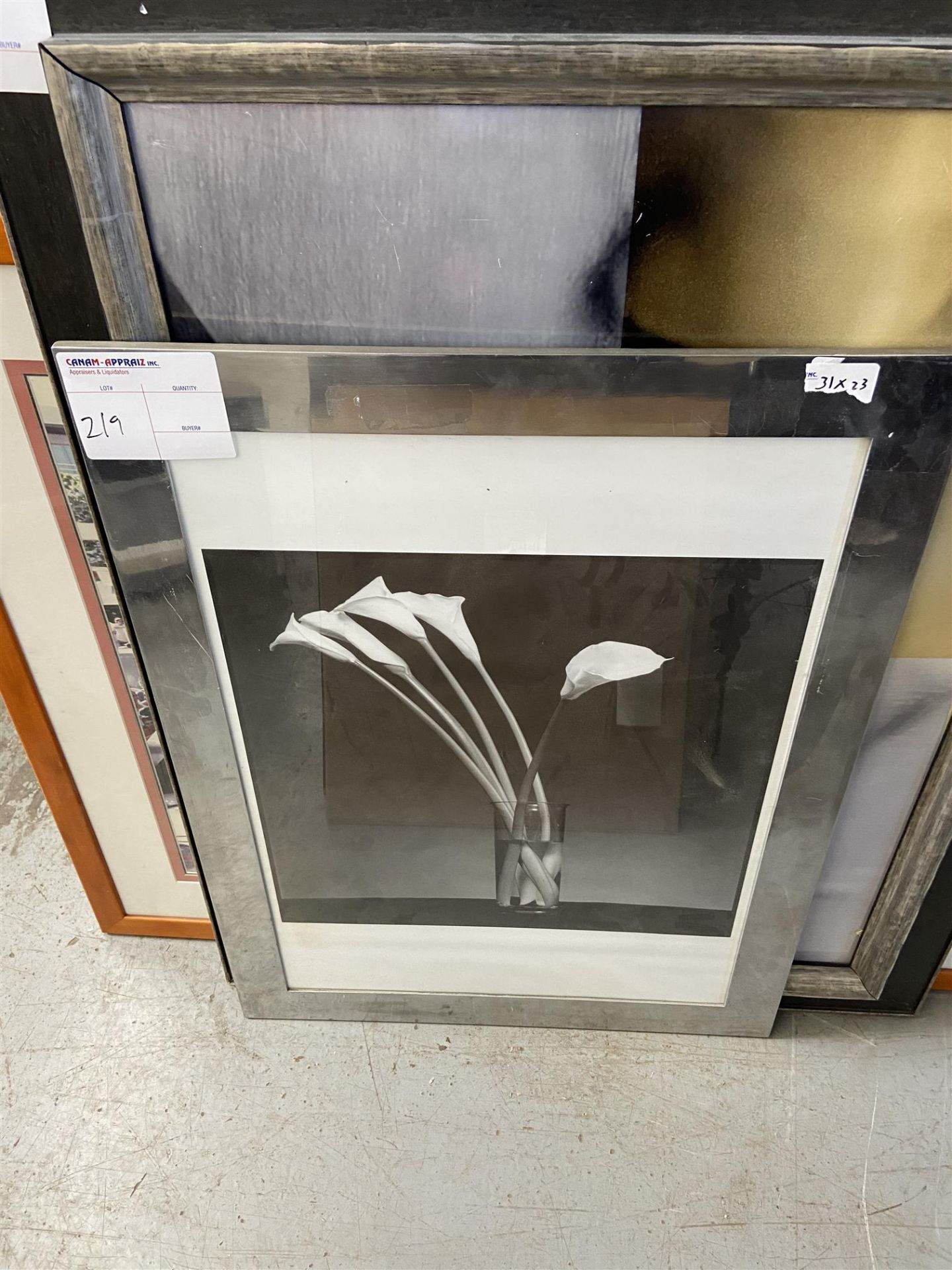 FLORAL BLAKC AND WHITE FRAMED PHOTO, 31X23
