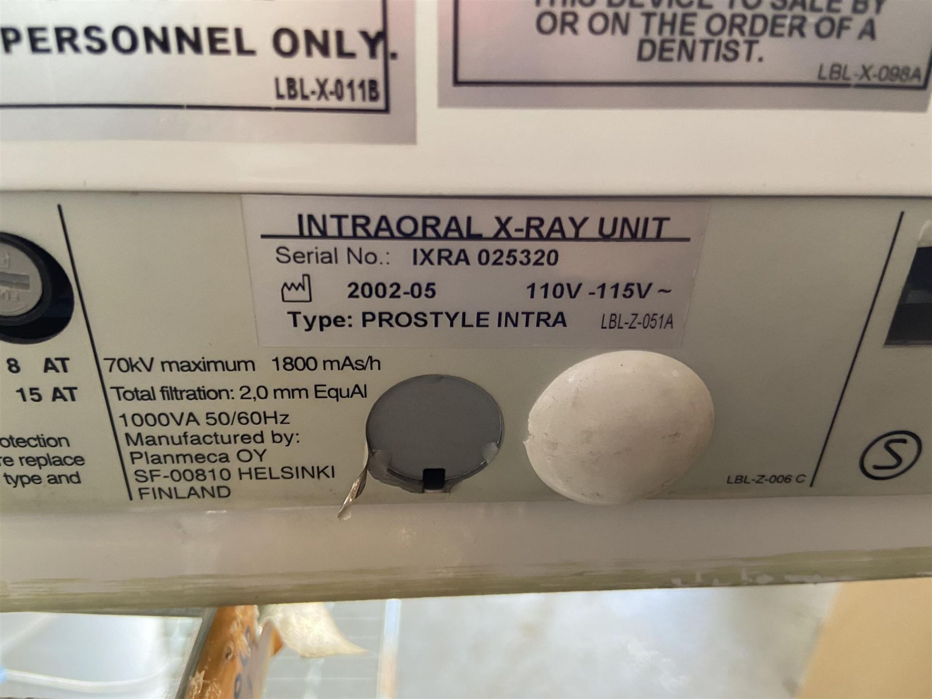 PLANMECA OY, INTRAORAL X-RAY UNIT, PROSTYLE INTRA, - SERIAL # IXRA 025320 - Image 2 of 2
