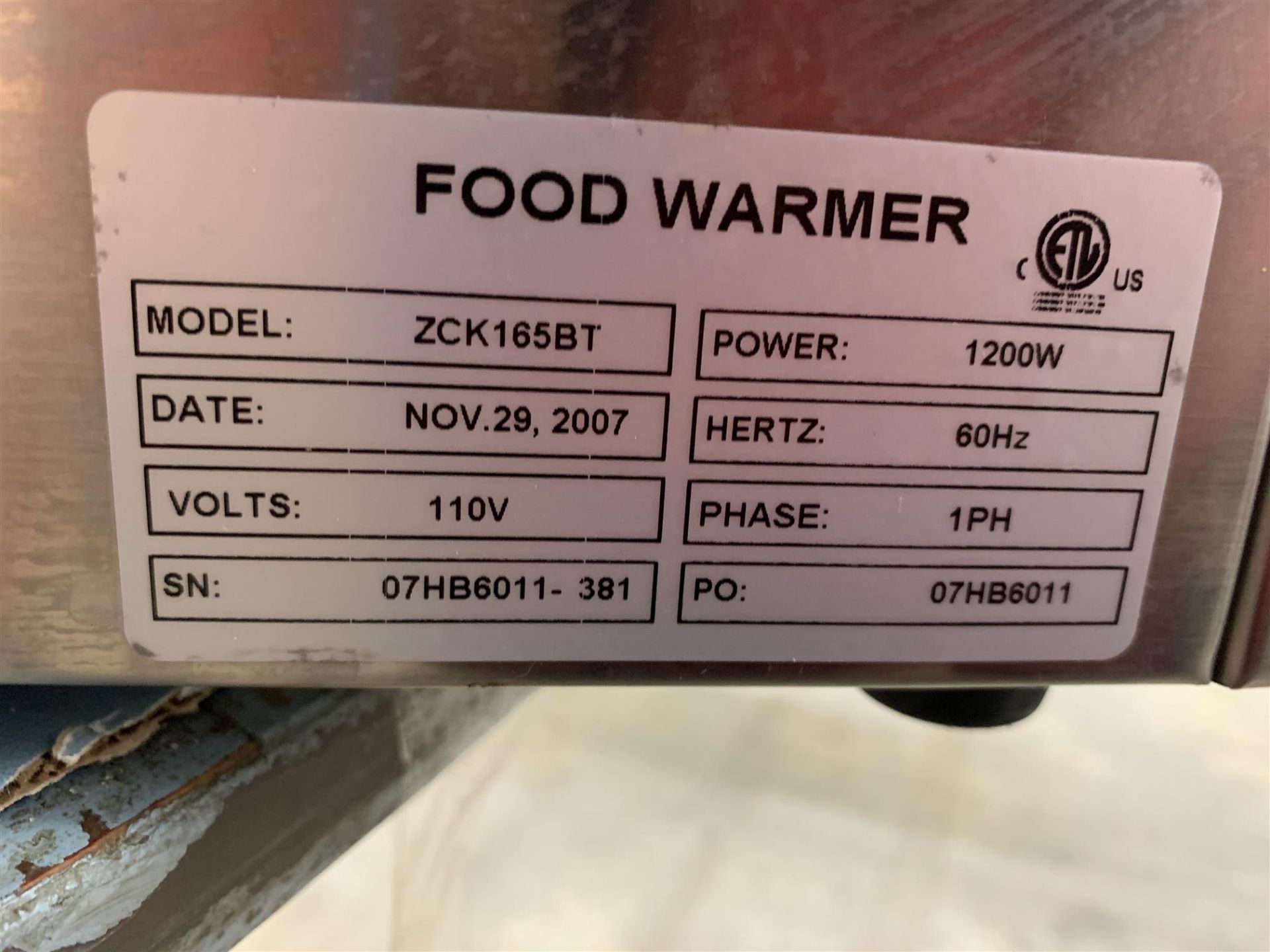 OMCAN - FOOD WARMER - MODEL # ZCK165BT - Image 2 of 2