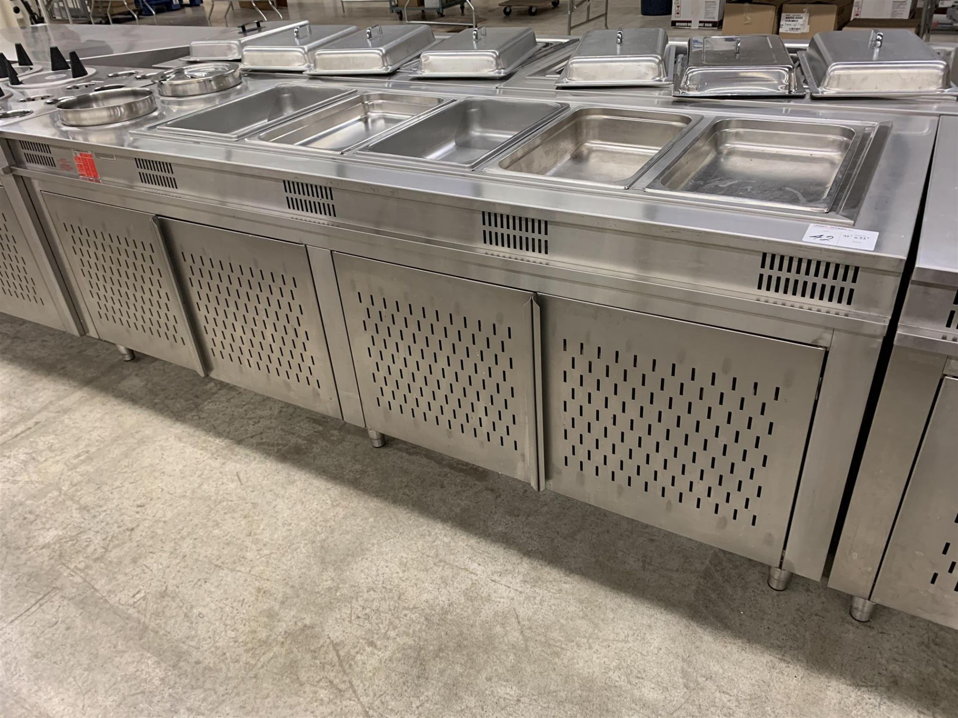 96" X 32" STAINLESS STEEL - BUFFET FOOD WARMER STATION W/5 x INSERTS + 2 SOUP INSERTS