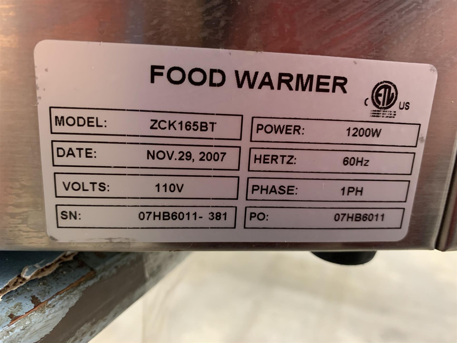 OMCAN - FOOD WARMER - MODEL # ZCK165BT - Image 2 of 2