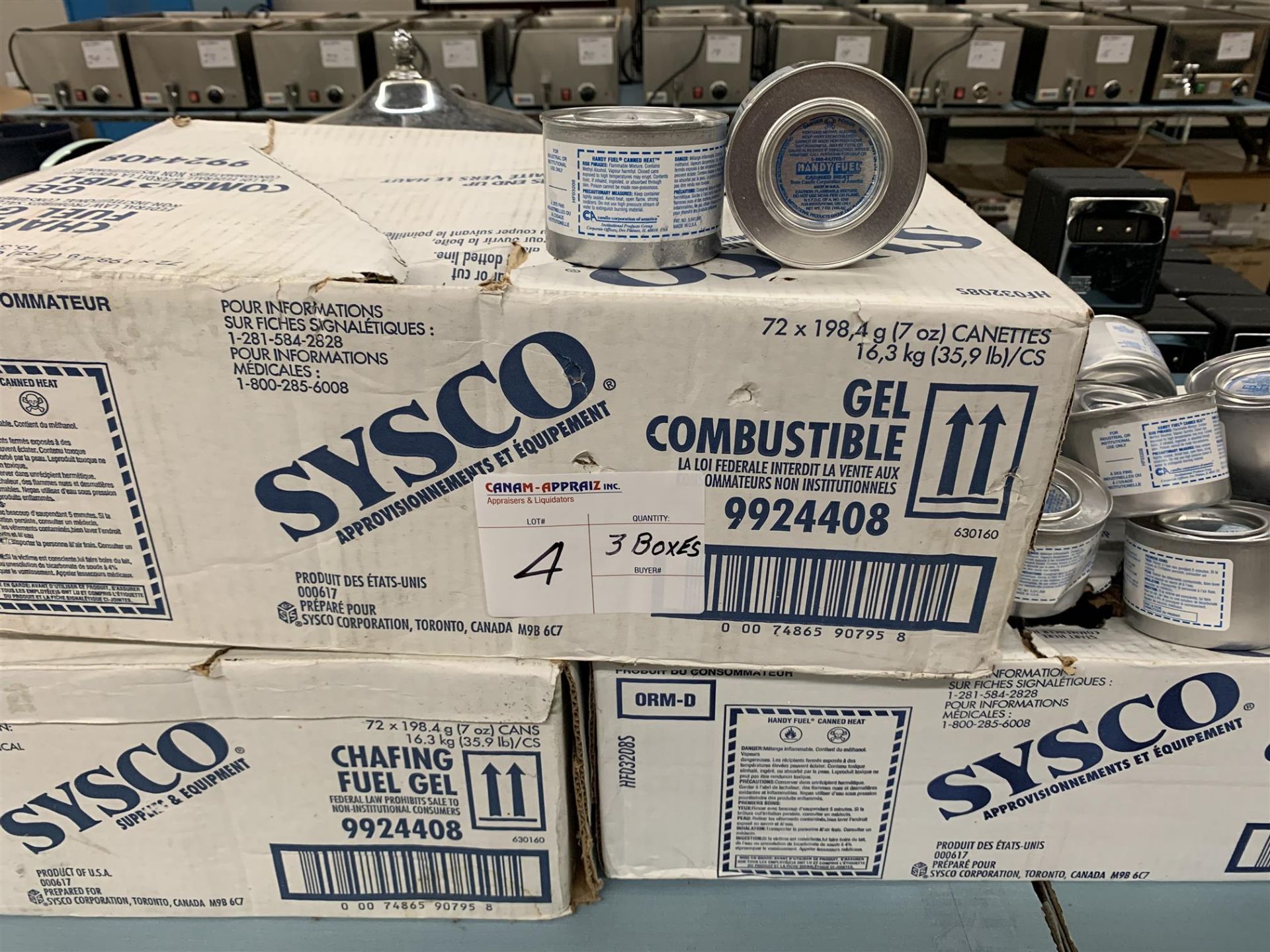 SYSCO - COMBUSTIBLE GEL - 3 BOXES x 72 PCS