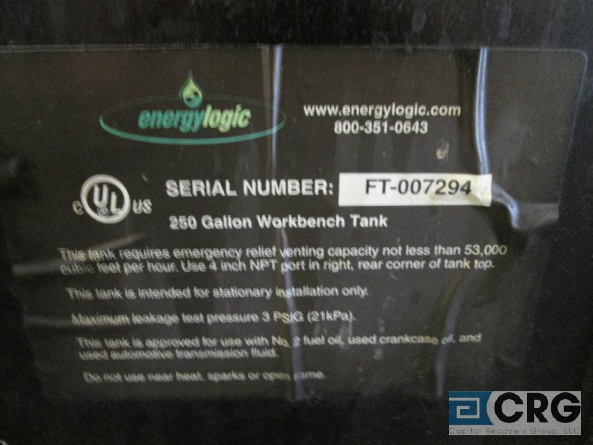 Energy Logic EL-200H waste oil furnace with Energylogic 250 gal. supply tank, s/n FT-007294, and 300 - Image 5 of 7