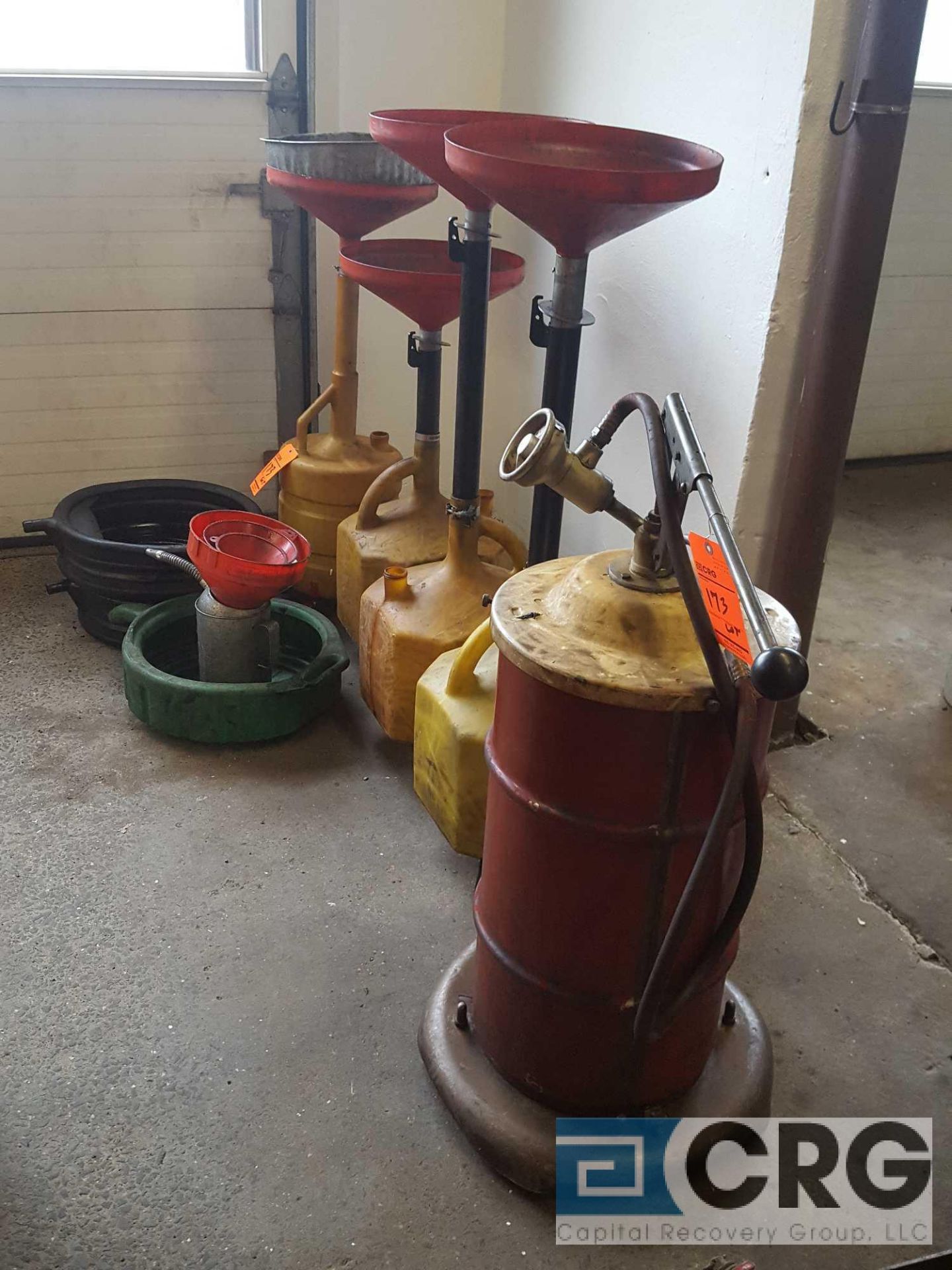 Lot of assorted motor oil recovery tanks and pans, and (1) portable Lube unit - Image 2 of 2