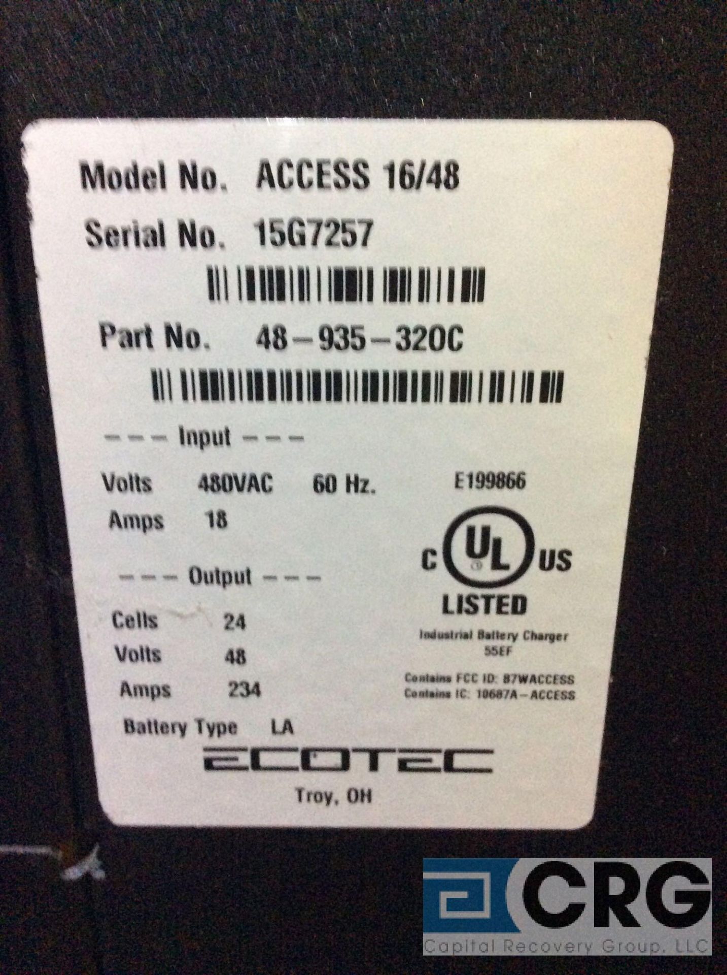 Ecotec PowerHouse ACCESS 16/48 battery charger, 24 cell, 48 volts, 480 3 phase - Image 2 of 2