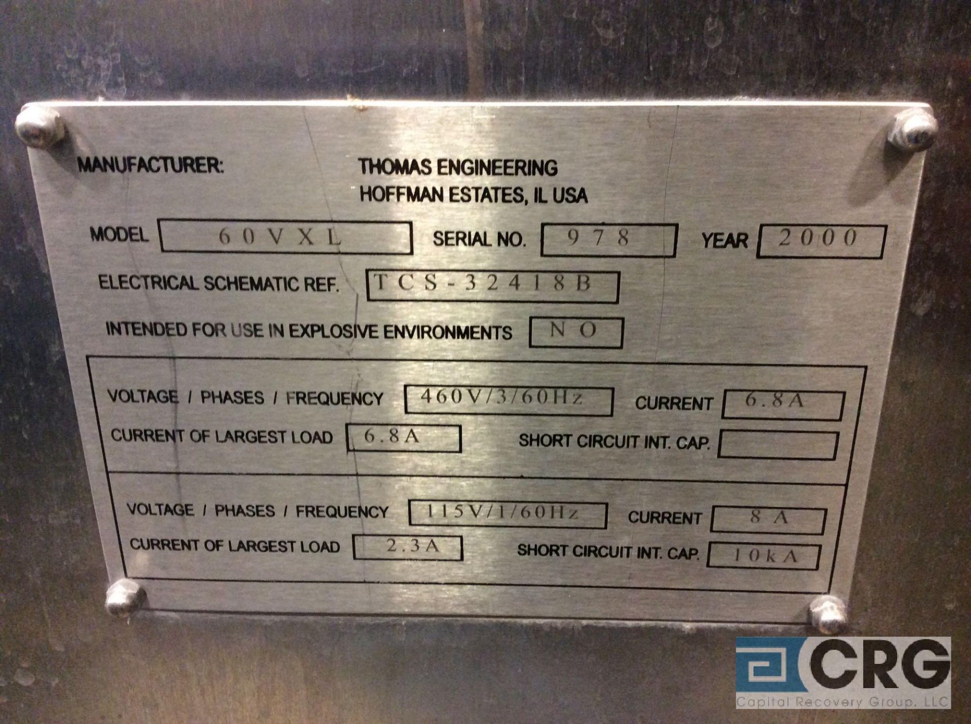 2000 Thomas Accela-Cota 60VXL coating machine, sn 978, 3-phase, with portable spray cart sn 596, - Image 10 of 19