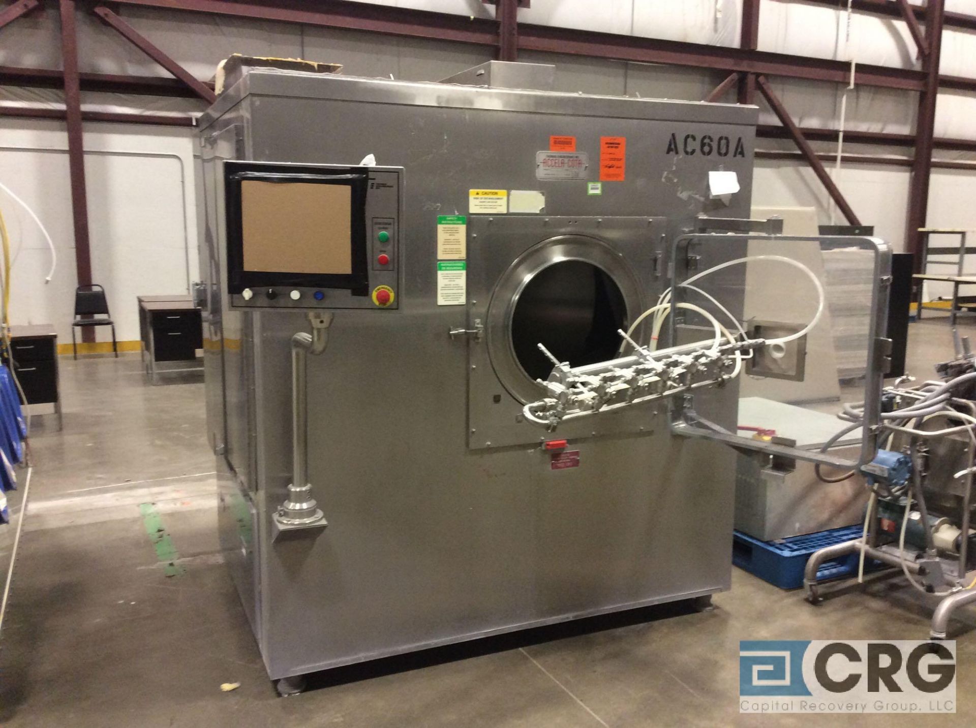 2000 Thomas Accela-Cota 60VXL coating machine, sn 978, 3-phase, with portable spray cart sn 596,