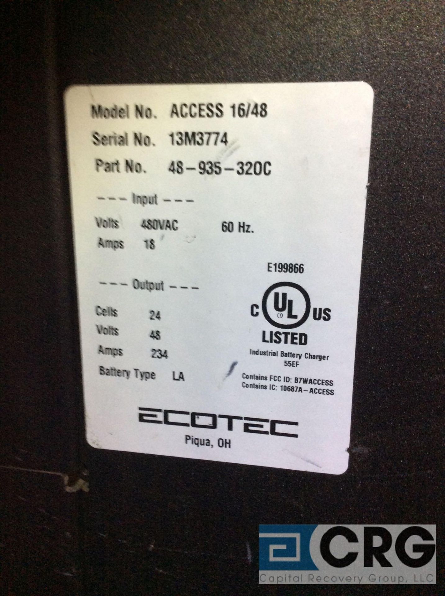 Ecotec ACCESS 16/48 battery charger, 24 cell, 48 volts, 480 3 phase - Image 2 of 2