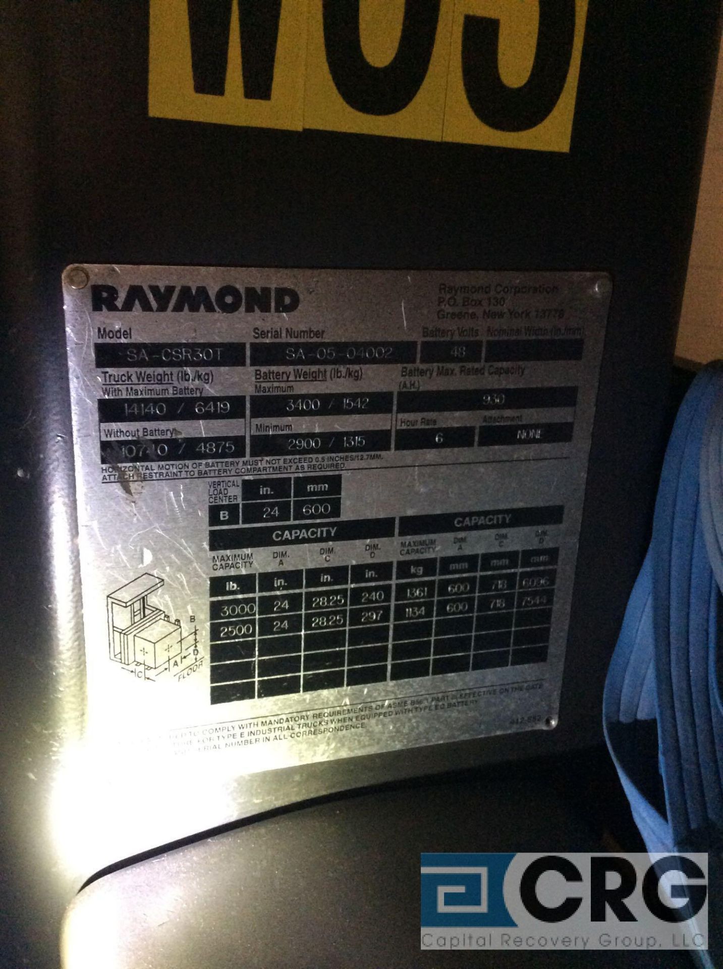 Raymond SA-CSR30T electric swing reach turret narrow aisle forklift, 48 volt, 3000 lb capacity, - Image 2 of 5