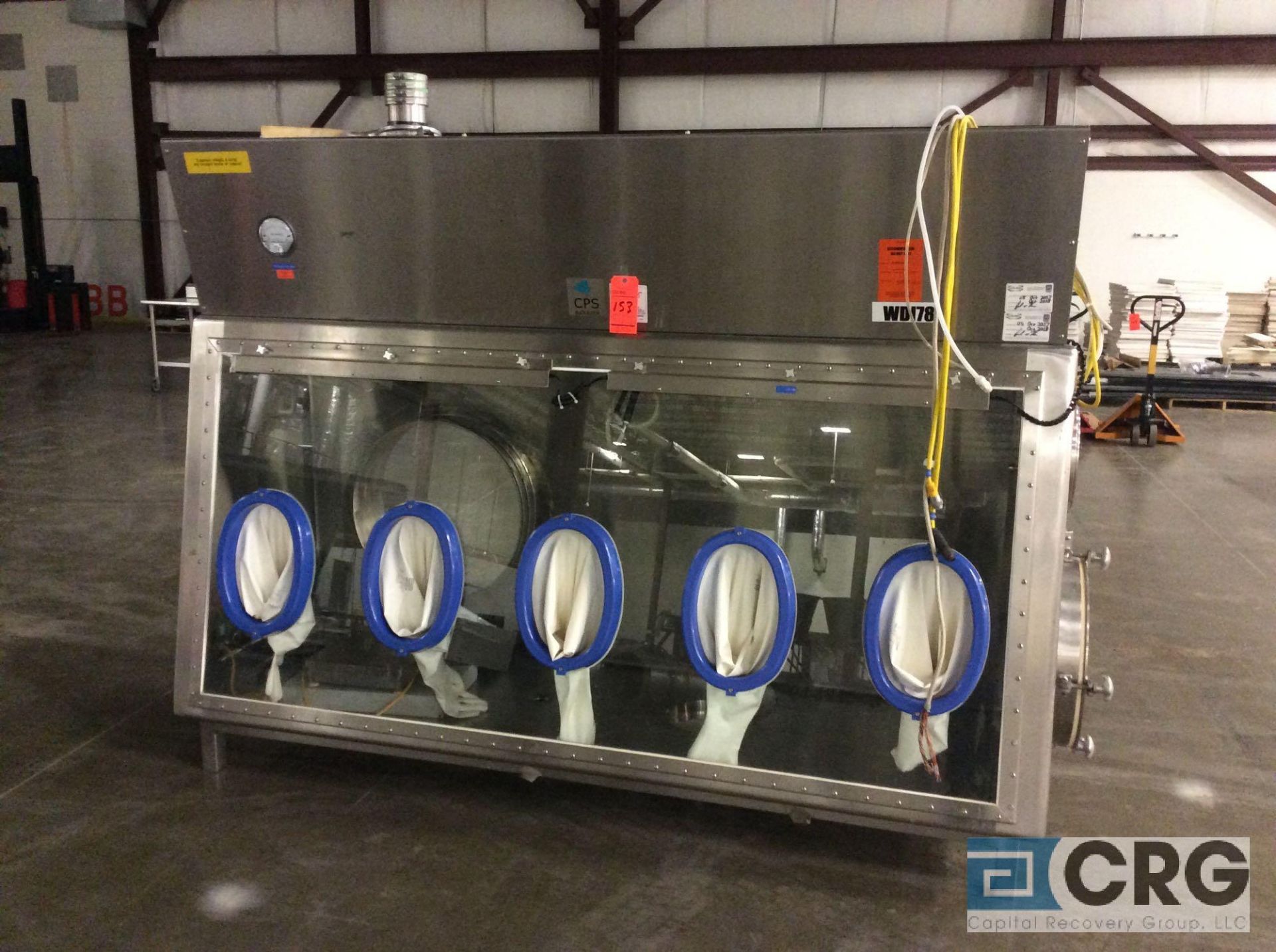 2005 Walker CPS Barrier 8 ft. 316 stainless steel glove box isolation chamber, with 16 in. x 16