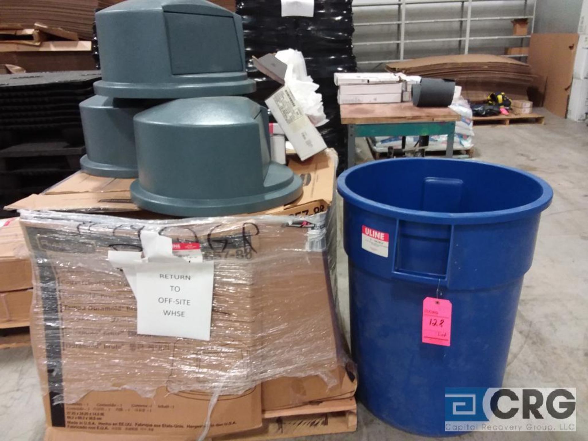 (1) 55 gallon trash can, (7) trash lids, (2) boxes of trash liners (50)/box 29 in. x 24 in. x 80 - Image 2 of 2