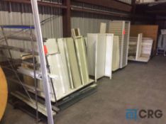 Lot of asst store fixtures, slat wall, and peg board sides