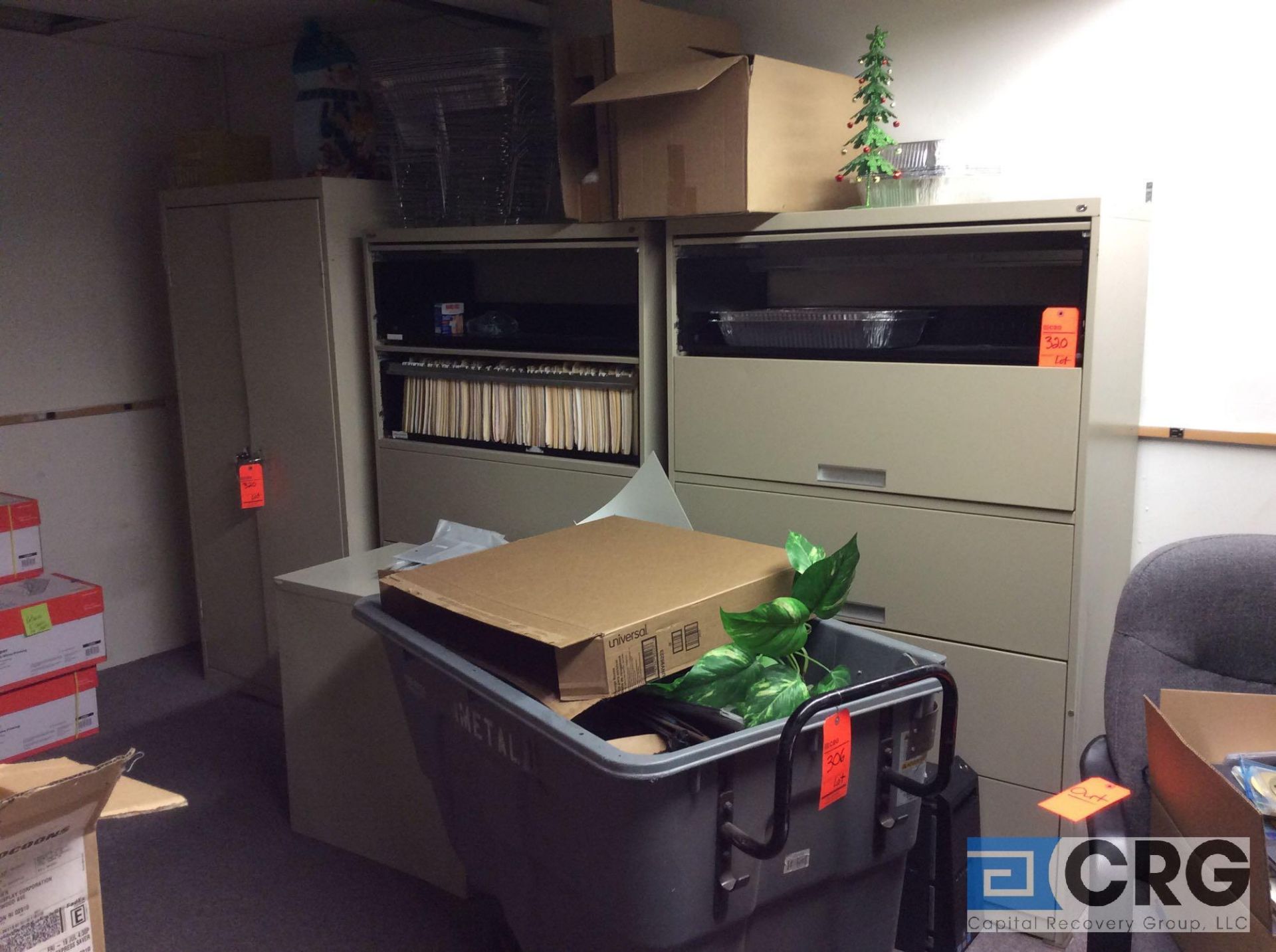 Lot of entire room, to include shelving, metal cabinets, metal filing cabinets, displays, road - Image 2 of 10