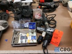 Lot of assorted Porter Cable power units with extra base attachments, router bits, drills, (2)