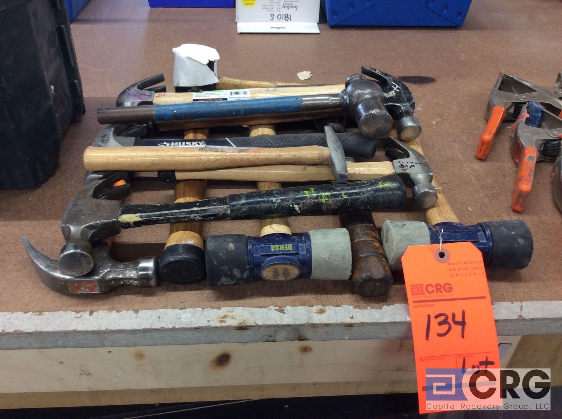 Lot of assorted hammers, to include claw, ballpen hammer, rubber mallet