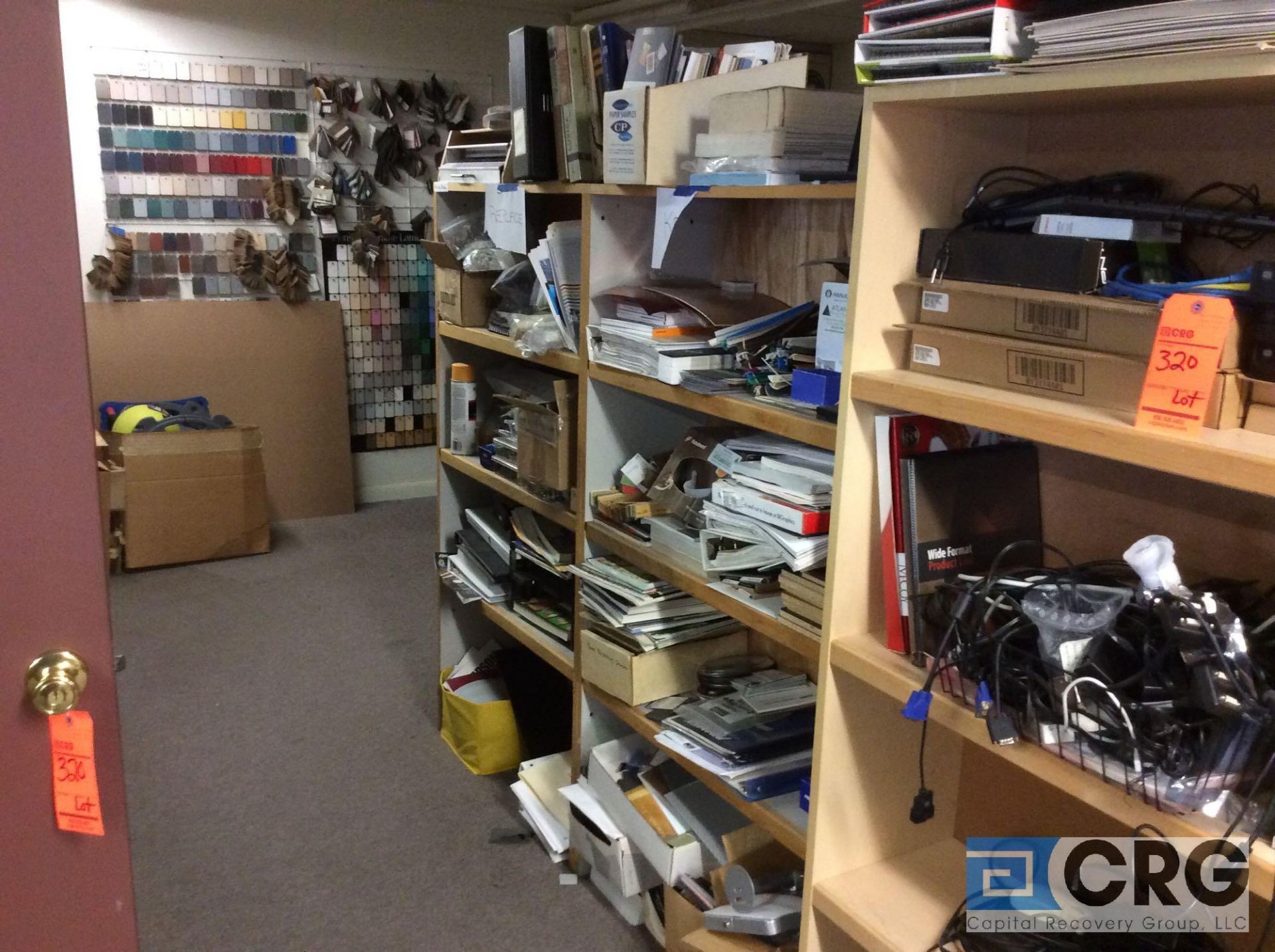 Lot of entire room, to include shelving, metal cabinets, metal filing cabinets, displays, road - Image 4 of 10
