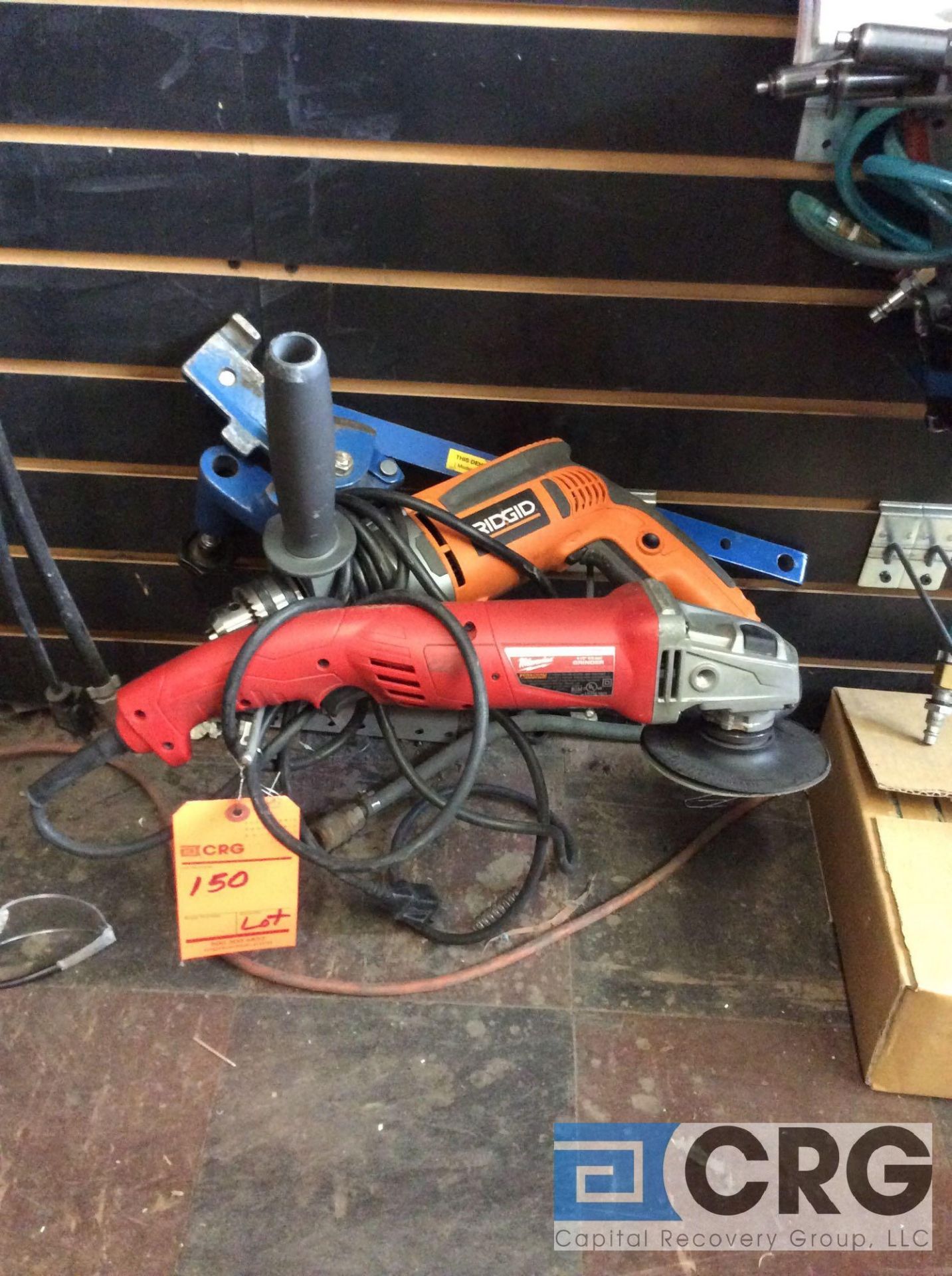 Lot including (1) Milwaukee 4 1/2 in. grinder m/n 6121-31, (1) rigid m/n R7111 corded 1/2 in. chuck,