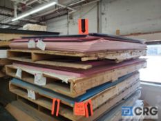 Lot of (64) sheets of 52 in. x 73 in. pink styrene .060 in. thick, (9) 44 in. x 78 in. pink