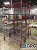 Lot of (3) rolling portable adjustable shelving metro style racking, 48 in. wide x 18 in. deep x