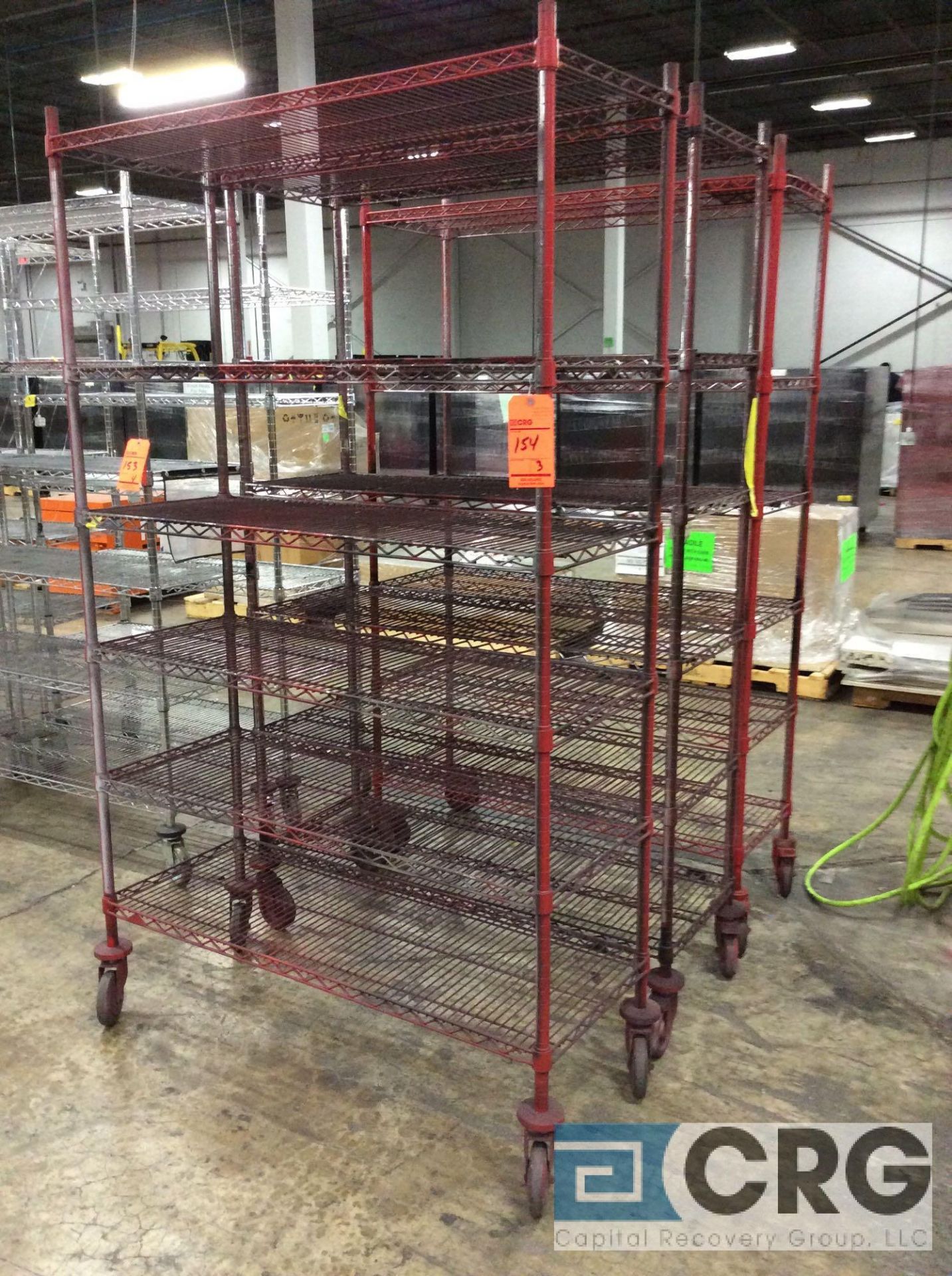 Lot of (3) rolling portable adjustable shelving metro style racking, 48 in. wide x 18 in. deep x