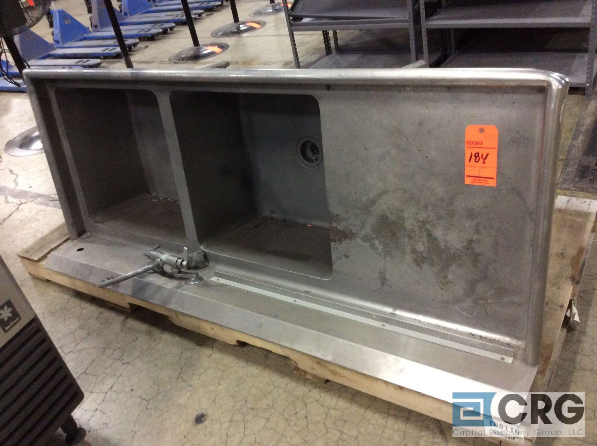 Lot consists of (1)stainless steel sink 36 in. x 72 in. with stainless steel back splash