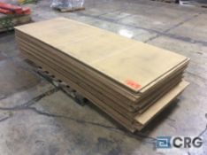 Lot of (6) sections 96 inch X 36 inch 3-tier metal shelving with MDF board shelves (DISMANTLED AND