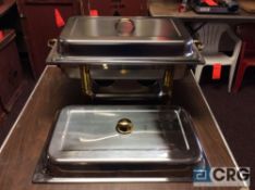 Lot of (4) 8 Qt assorted chafing dishes, rectangular stainless with brass metal handles, 12 x 20