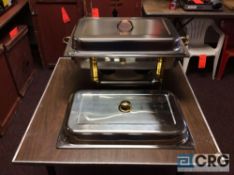 Lot of (3) 8 Qt assorted chafing dishes, rectangular stainless with brass metal handles, 12 x 20