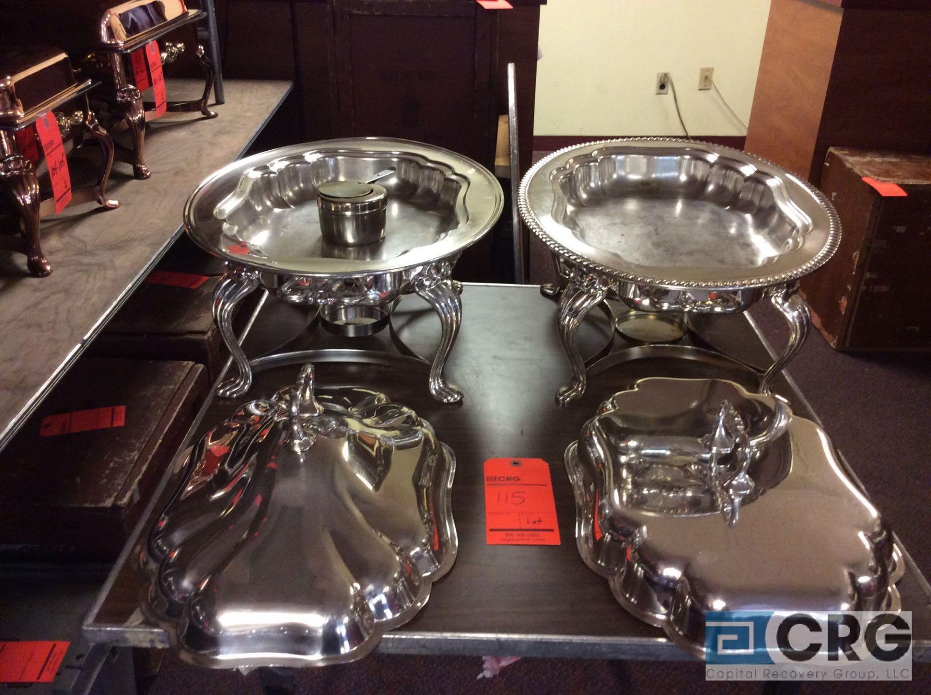 Lot of (2) 4.5 Qt assorted oval silver plated chafing dishes