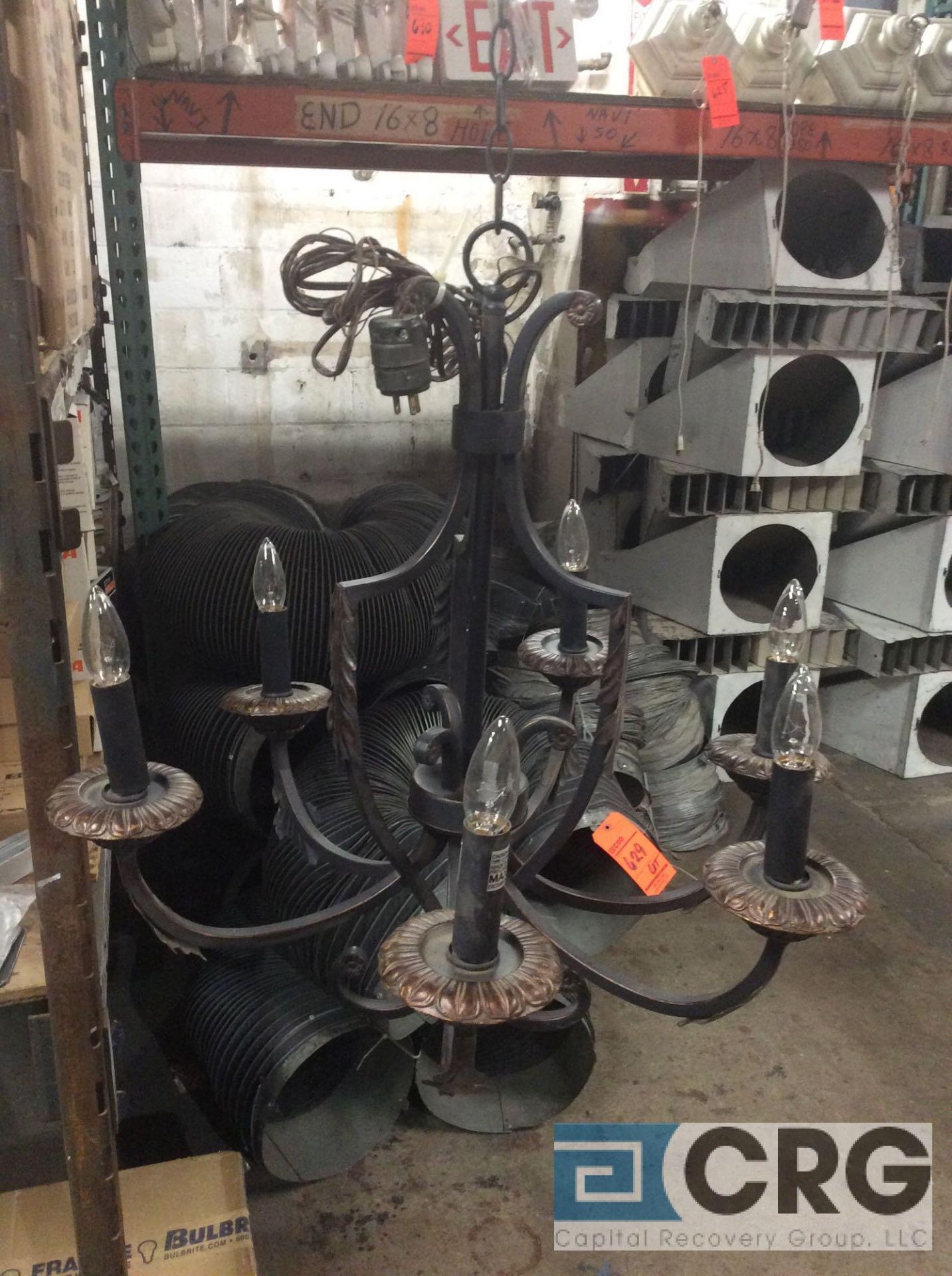 Lot of chandeliers including (4) black single tier and (4) black double tier