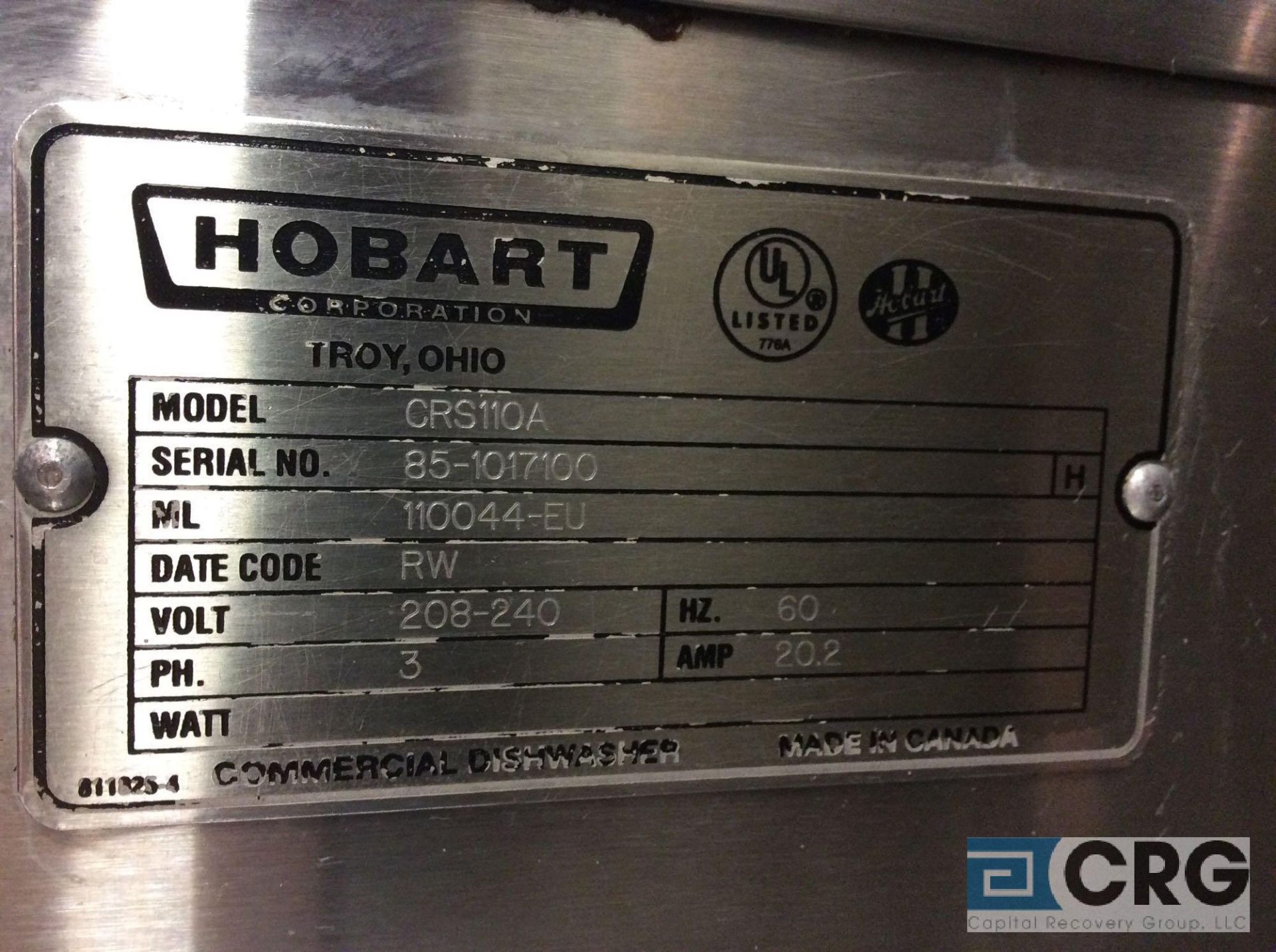 Hobart CRS110A stainless steel commercial dish washer, gas fired, 208-240 volt, 3 phase, with 4 foot - Image 5 of 5