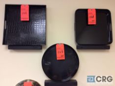 Lot of assorted serving trays to including (30) assorted 13.5 in. square black lacquer trays, 15 in.