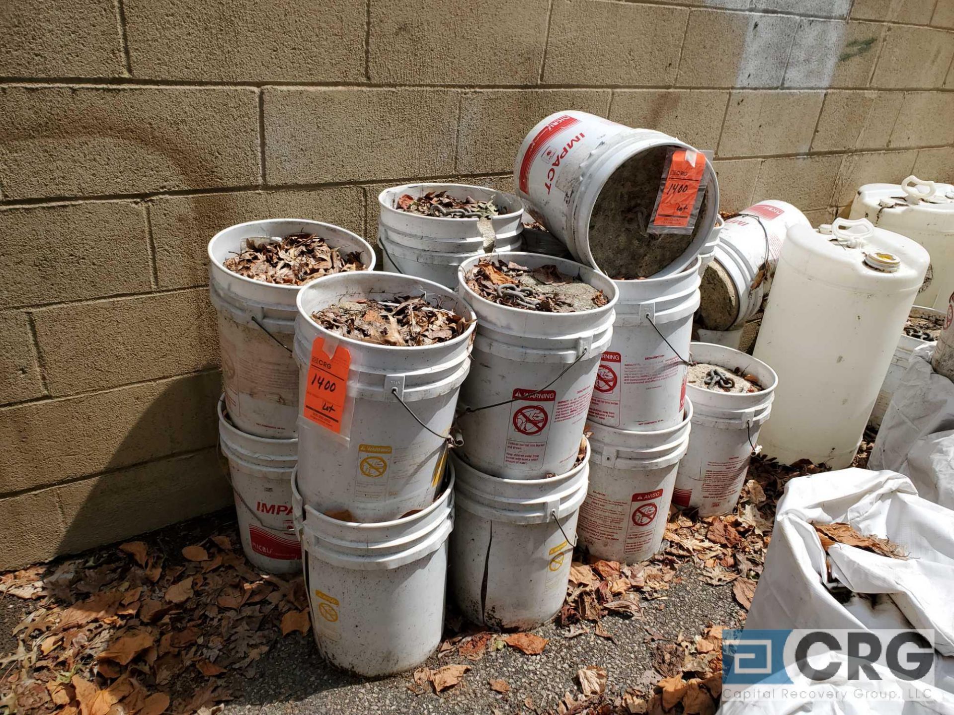 Lot consists of (20) small cement weights (5 gallon buckets), (18) large cement weights with covers - Image 2 of 3