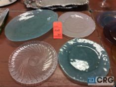 Lot of assorted glass platters including (3) aqua oval platters, (1) 14 in. round aqua sea glass