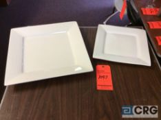 Lot of assorted solid white square serving platters including (49) 16 in. x 16 in. platters, and (