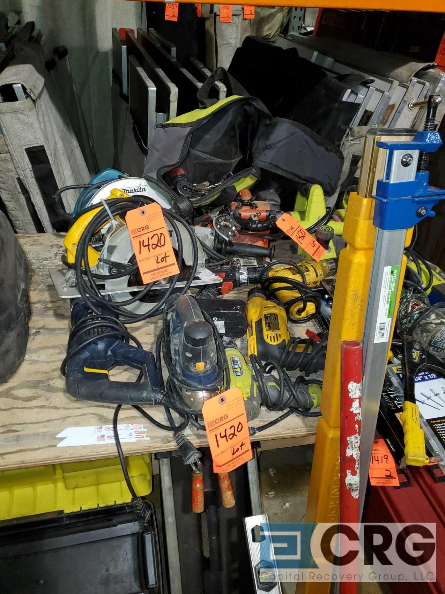Lot consists of assorted power tools to include, DeWalt 7 1/4 in. circular saw DW364, Makita 7 1/4