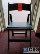 Lot of 45 green wood, padded seat, folding chair, with storage bags