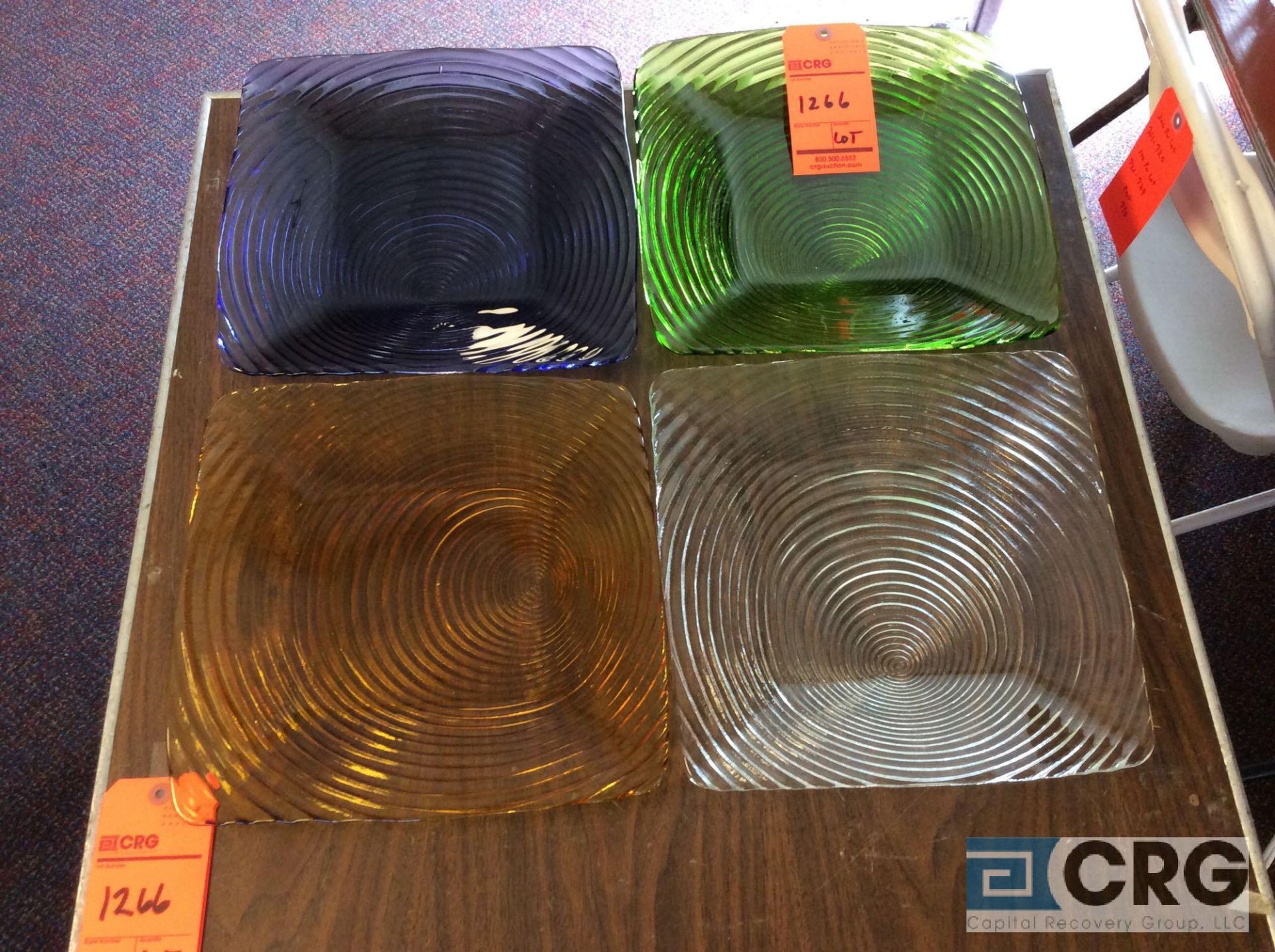 Lot of assorted 13 in. square and triangular glass plates including (5) clear square, (4) lime