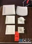 Lot of assorted white square pattern dinnerware including (360) 10 in. square dinner plates; (71) 10