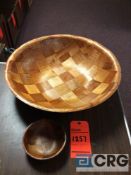 Lot of assorted round wood salad bowls; lot consists of (8) 20 in. bowls; (216) 6 in. bowls